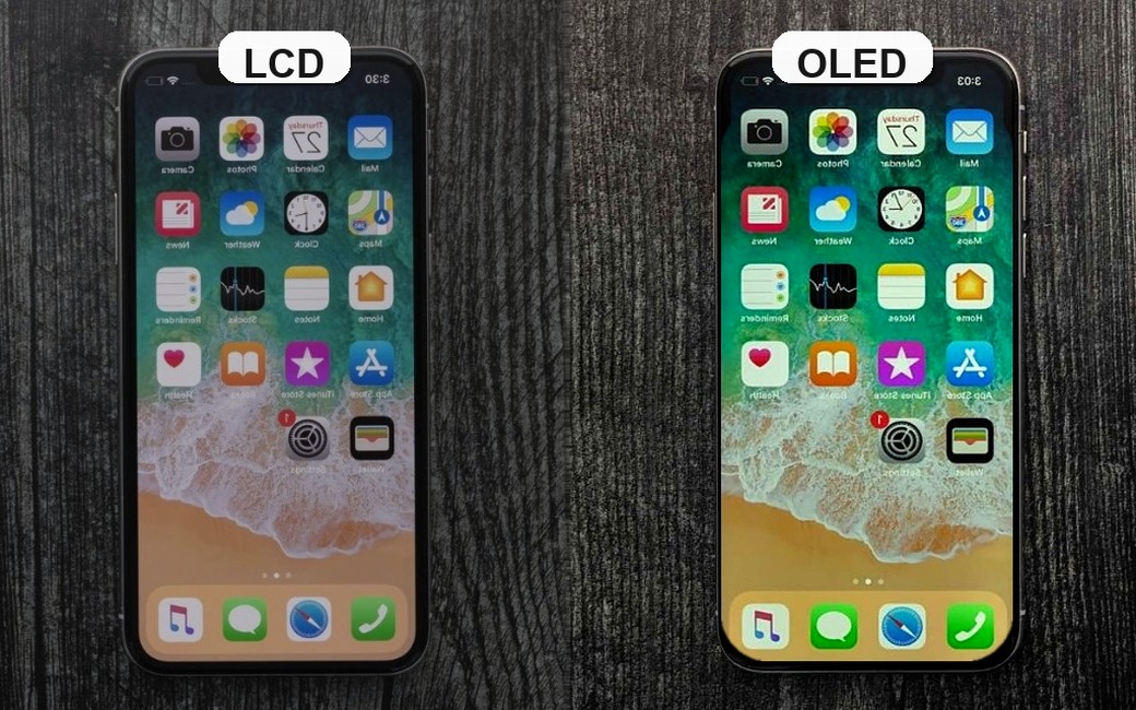 Comparaison visuelle : écran LCD à gauche, écran OLED à droite plus contrasté